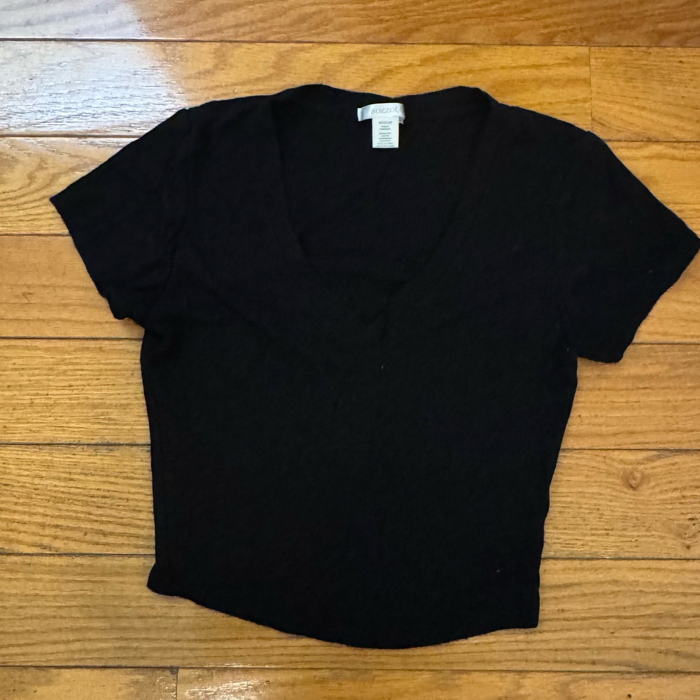 Bozzolo Black V Neck Cropped Short sleeve Shirt M